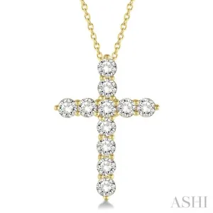 1 1/2 Ctw Round Cut Diamond Cross Pendant in 14K Yellow Gold with Chain