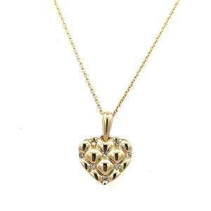 10K Yellow Gold 0.03ctw Quilted Diamond Heart Necklace