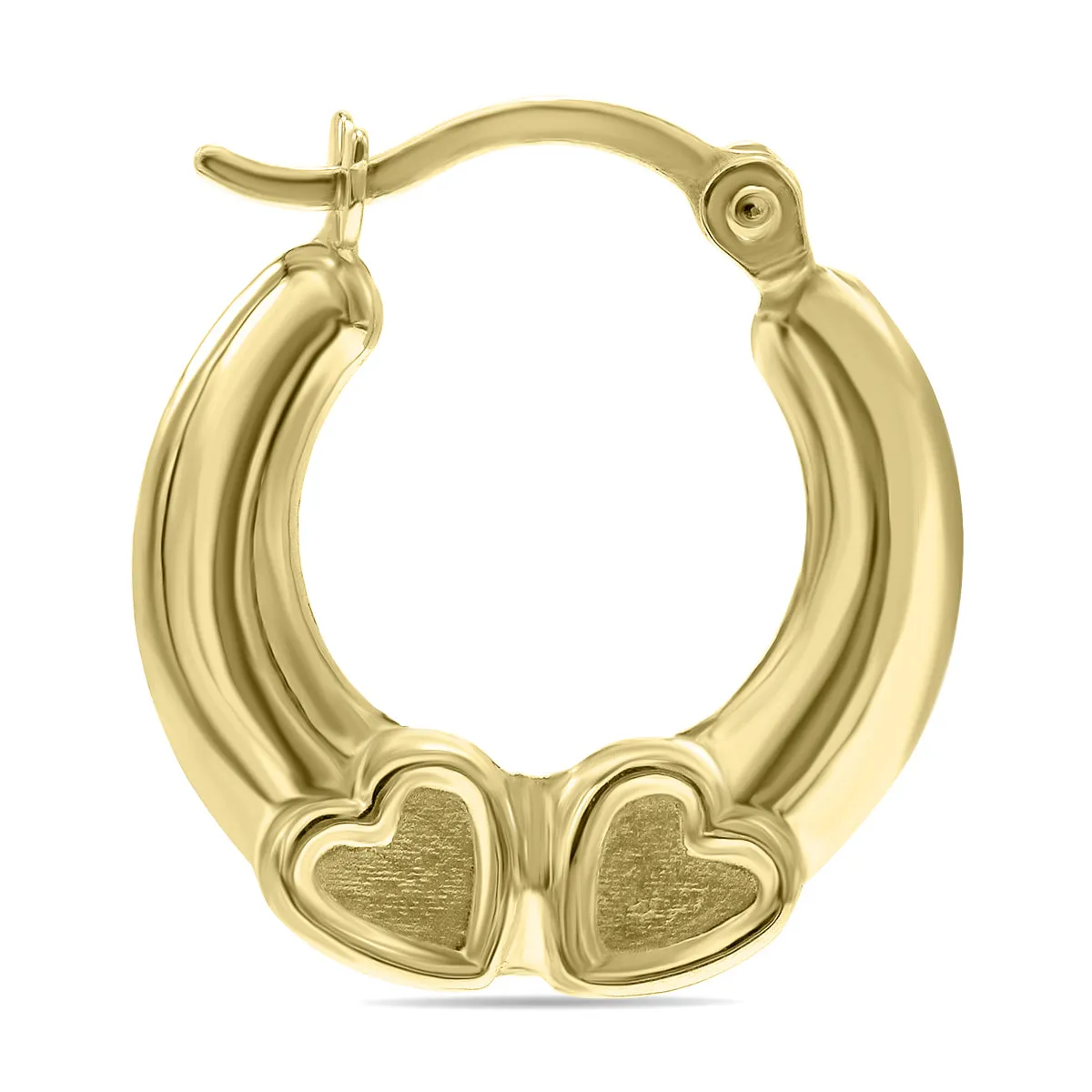 10K Yellow Gold Double Heart Shaped Huggie Hoop Earrings