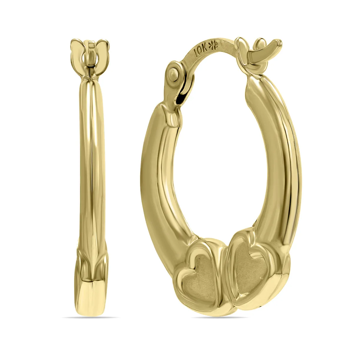 10K Yellow Gold Double Heart Shaped Huggie Hoop Earrings