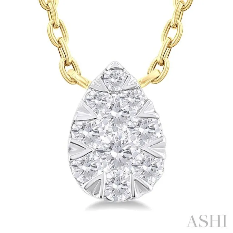 1/10 Ctw Lovebright Petite Pear Shape Round Cut Diamond Fashion Pendant With Chain in 10K Yellow Gold