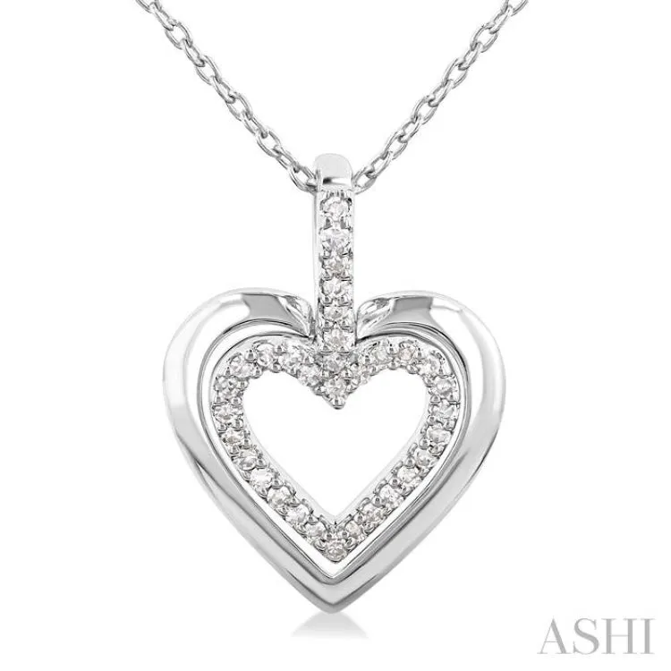 1/10 ctw Petite Twin Heart Round Cut Diamond Fashion Pendant With Chain in 10K White Gold