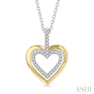 1/10 ctw Petite Twin Heart Round Cut Diamond Fashion Pendant With Chain in 10K Yellow Gold