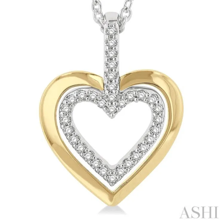 1/10 ctw Petite Twin Heart Round Cut Diamond Fashion Pendant With Chain in 10K Yellow Gold