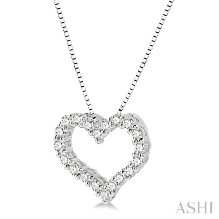 1/2 ctw Heart Shape Round Cut Diamond Pendant With Chain in 14K White Gold