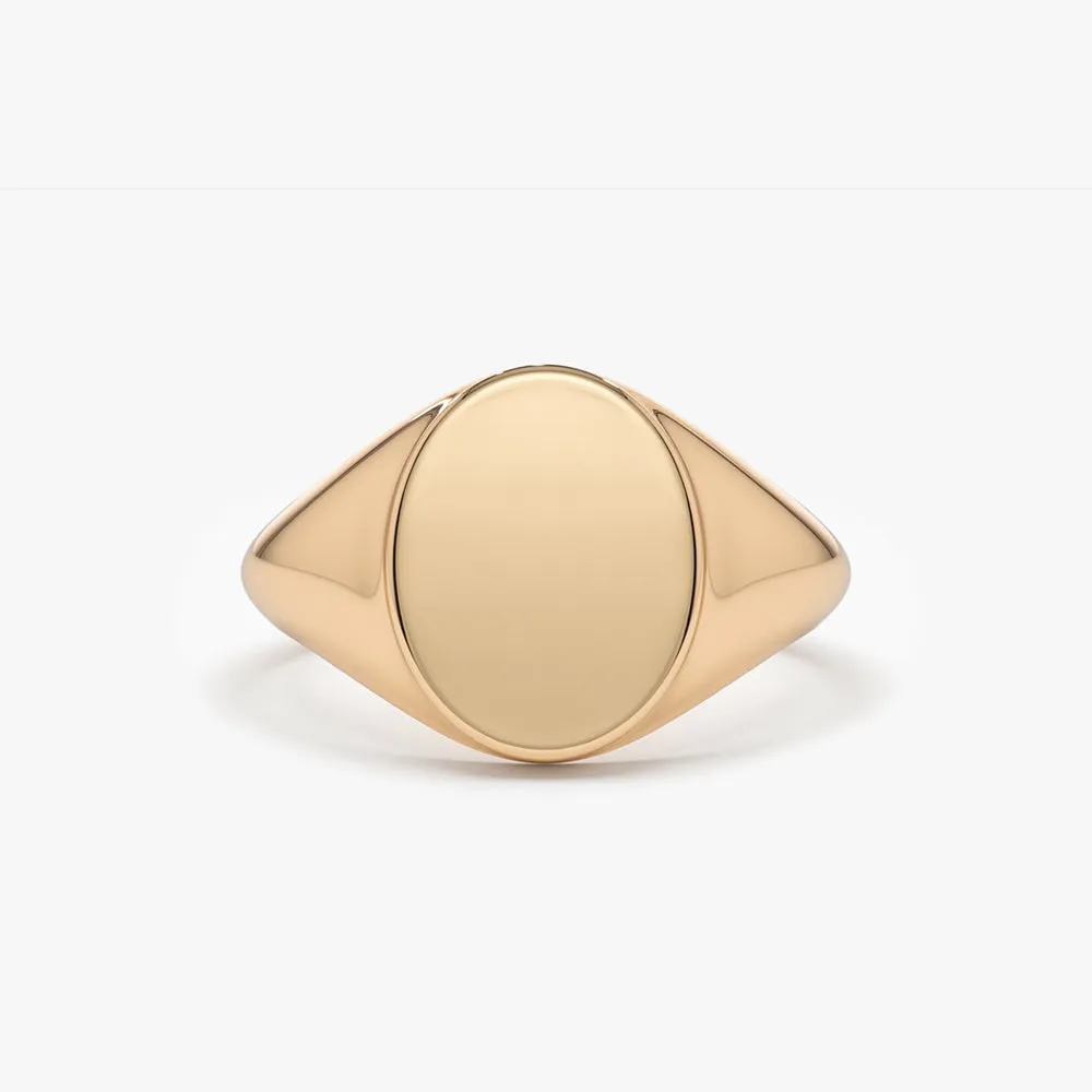 14K Gold Engravable Oval Signet Ring