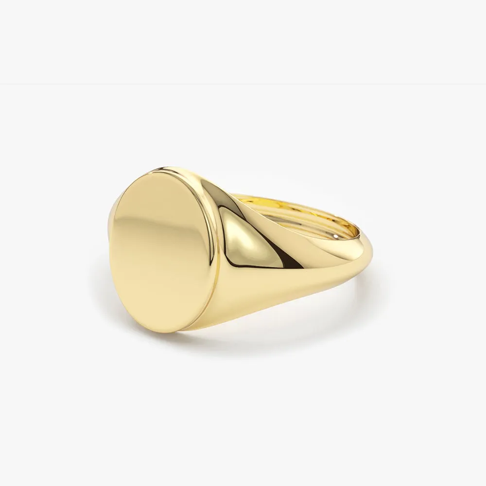 14K Gold Engravable Oval Signet Ring