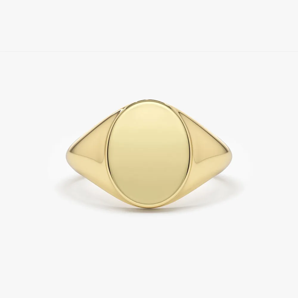 14K Gold Engravable Oval Signet Ring