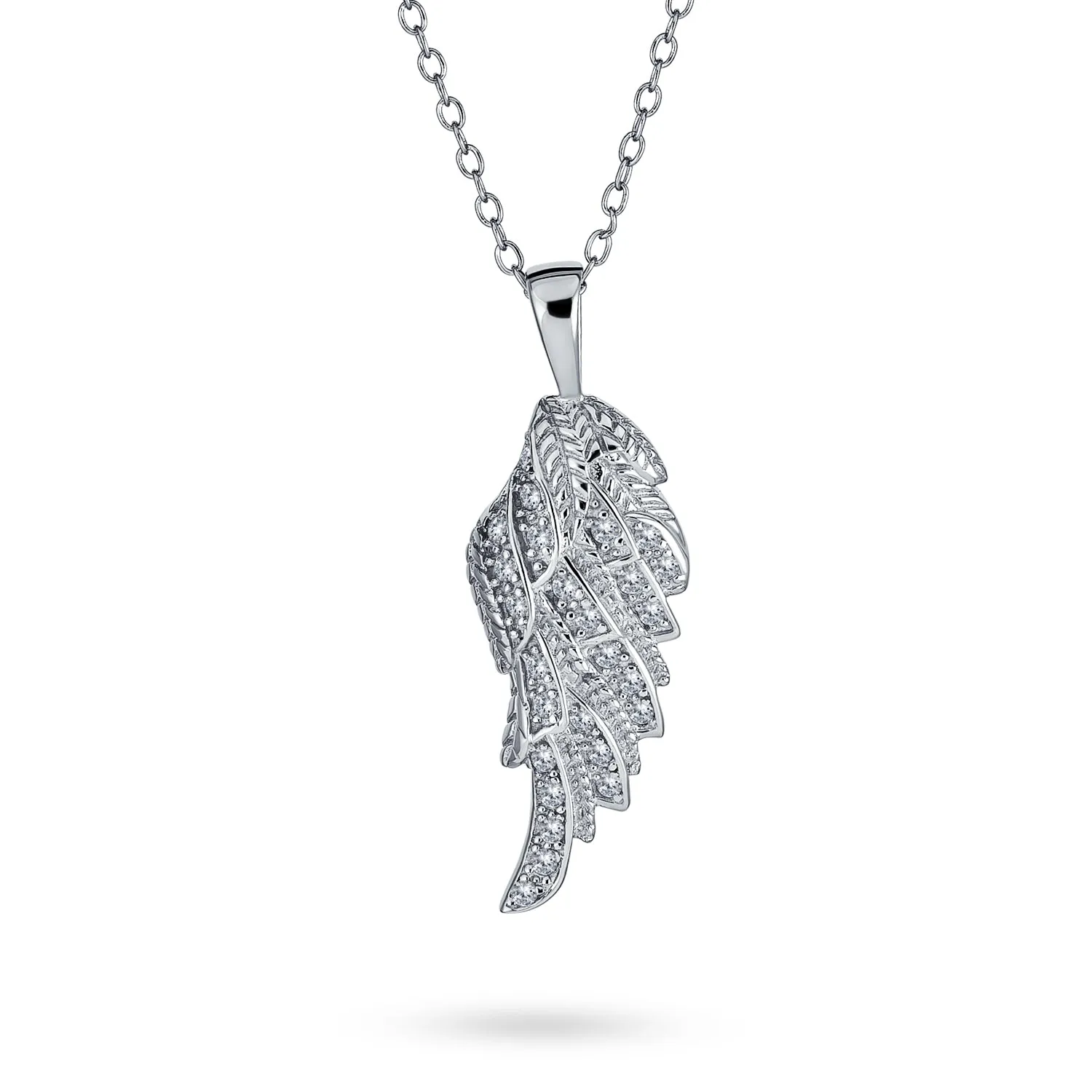 14K Rose Gold Sterling Silver Angel Wing Pendant Necklace with CZ Pave Accents