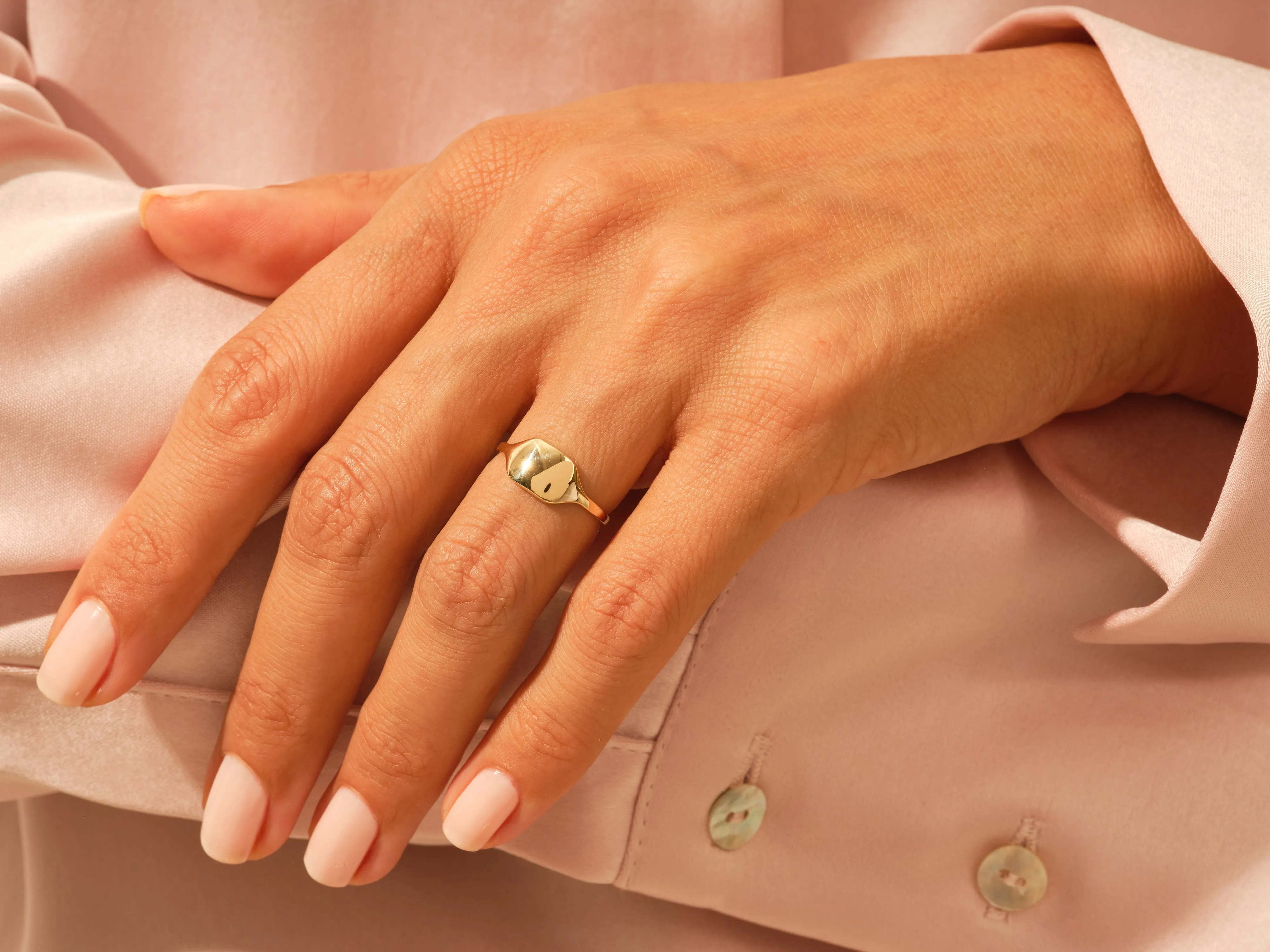 14k Solid Gold Dainty Personalized Signet Ring