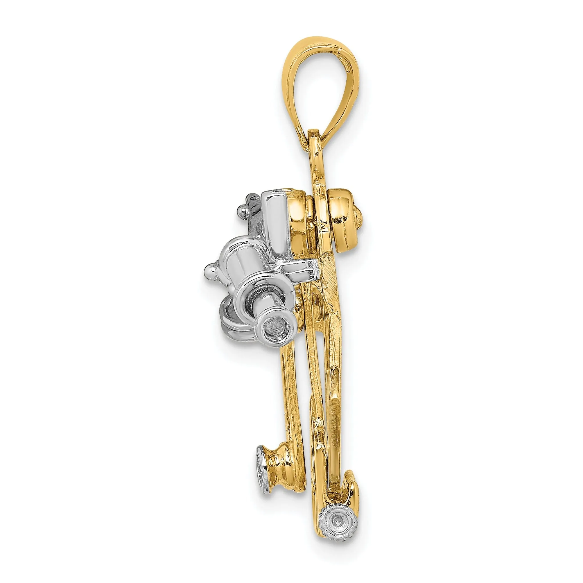 14k Two Tone Gold Polished Finish 3-Dimensional Moveable Sextant Charm Pendant