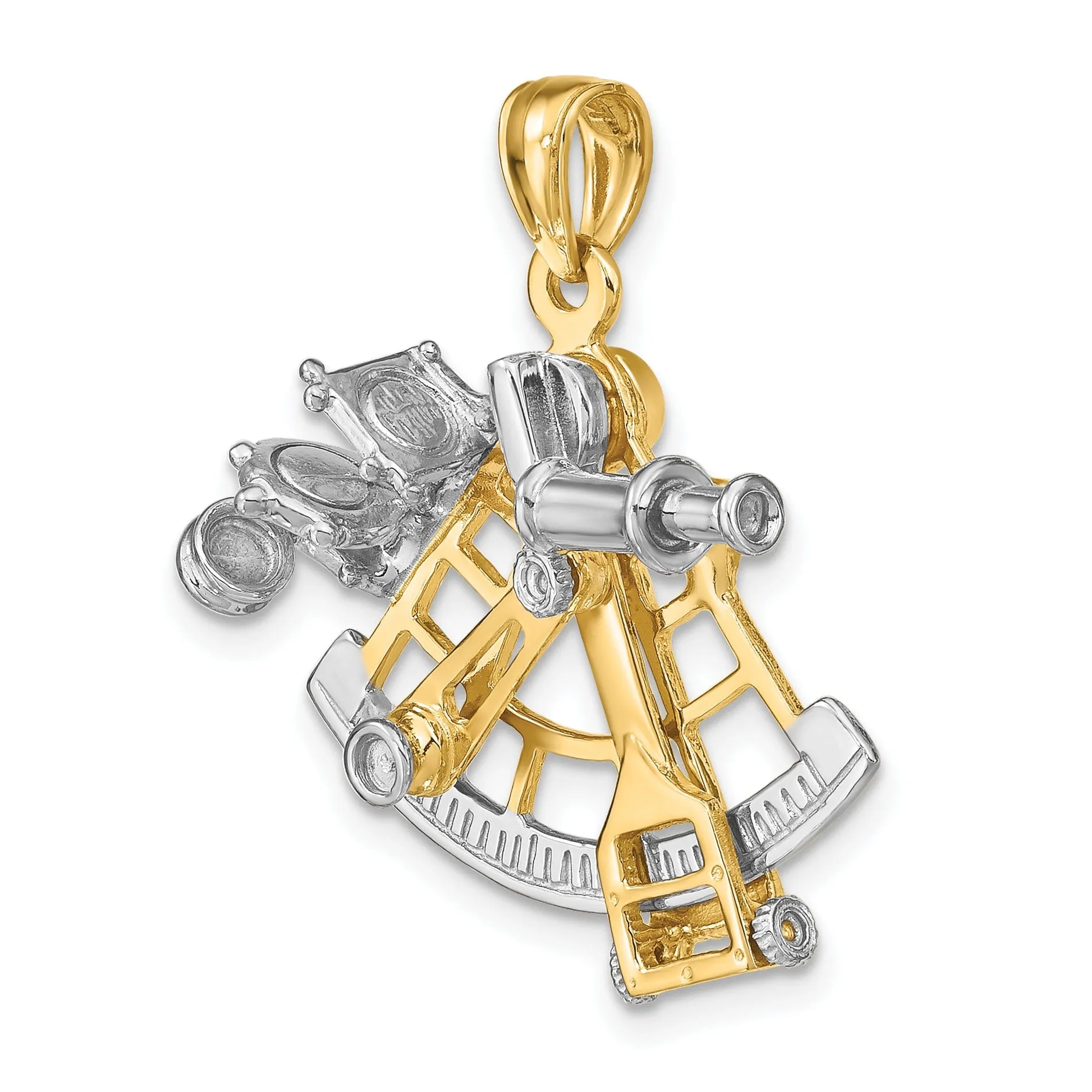 14k Two Tone Gold Polished Finish 3-Dimensional Moveable Sextant Charm Pendant