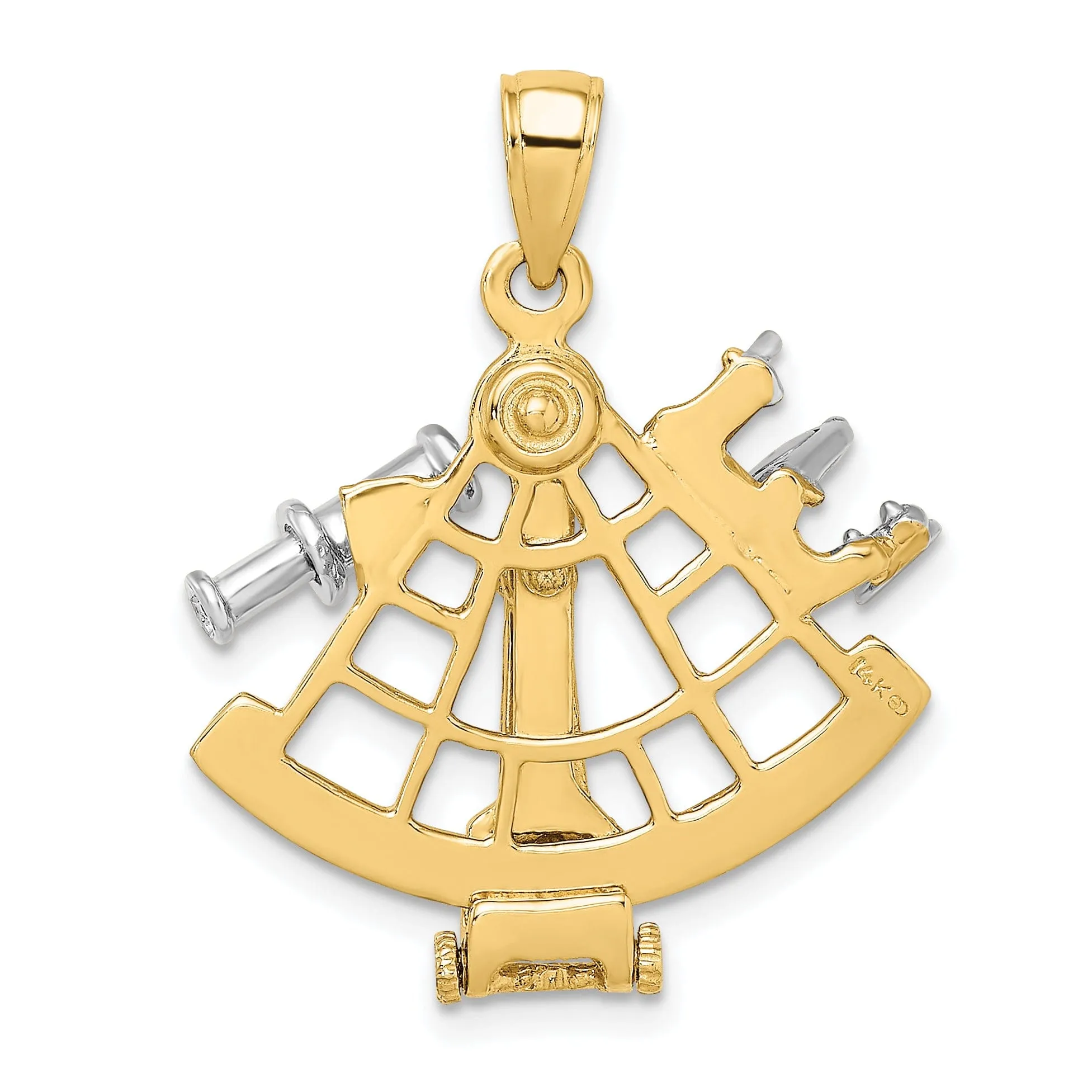 14k Two Tone Gold Polished Finish 3-Dimensional Moveable Sextant Charm Pendant