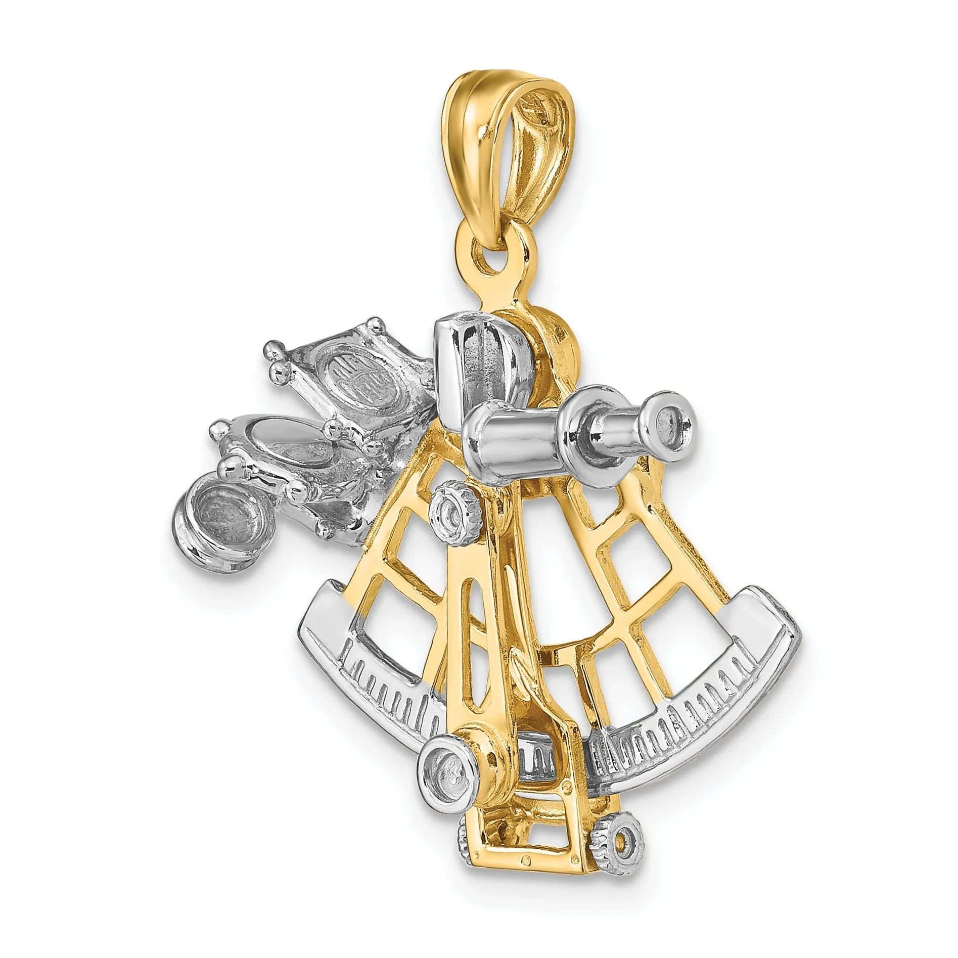 14k Two Tone Gold Polished Finish 3-Dimensional Moveable Sextant Charm Pendant