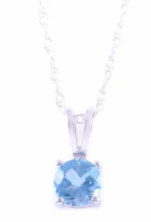 14K White Gold 5mm Swiss Blue Topaz Solitaire Necklace