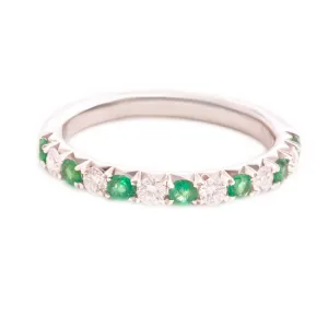 14k White Gold Diamond & Emerald Band