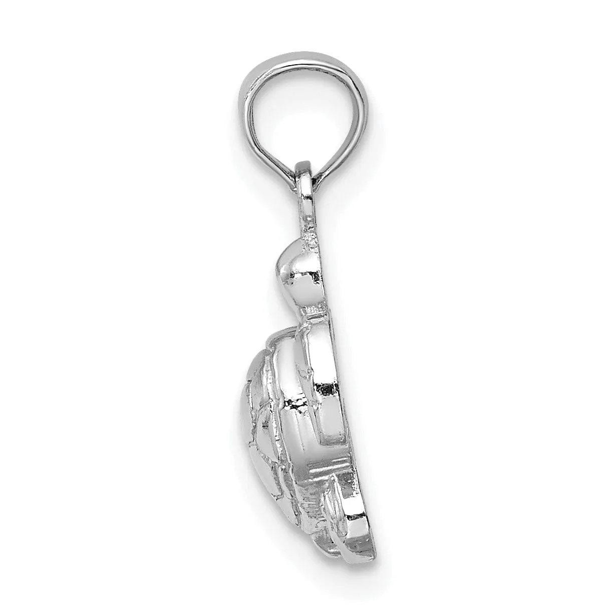 14K White Gold Open Back Solid Casted Textured Polished Finish Mini Sea Turtle Charm Pendant