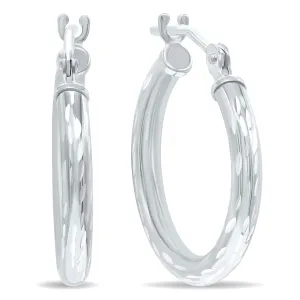 14K White Gold Shiny Diamond Cut Engraved Hoop Earrings (16Mm)