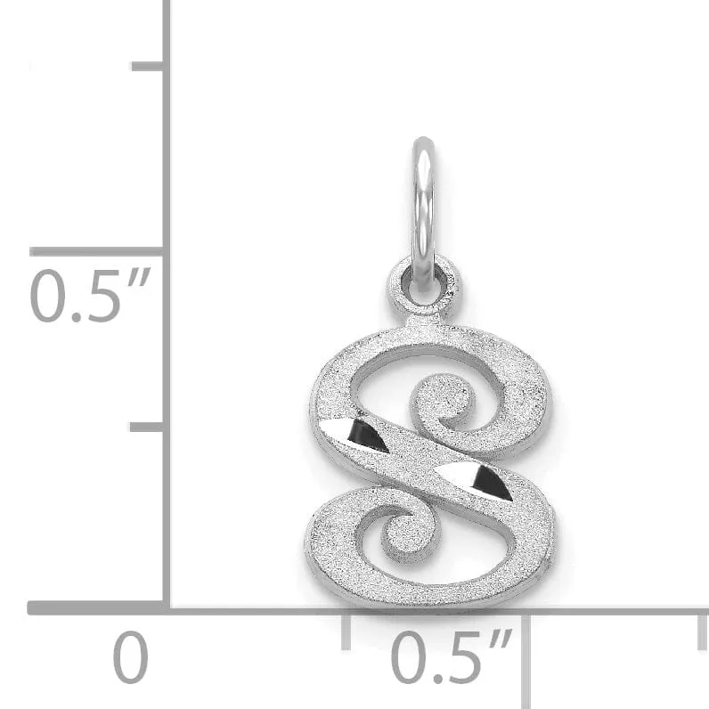 14k White Gold  Small Script Design Letter S Initial Charm Pendant