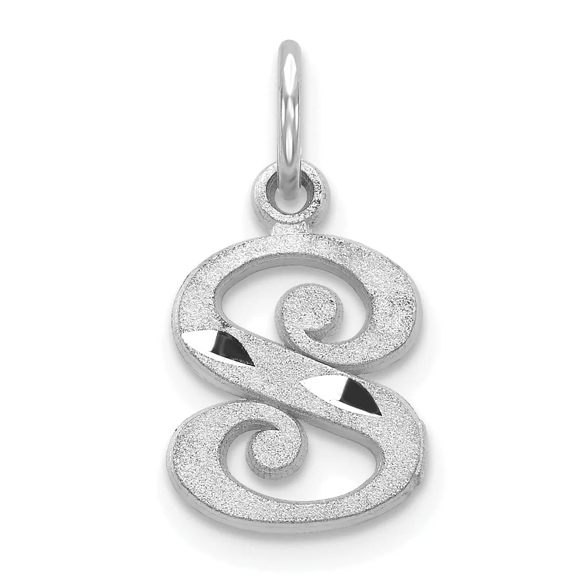 14k White Gold  Small Script Design Letter S Initial Charm Pendant