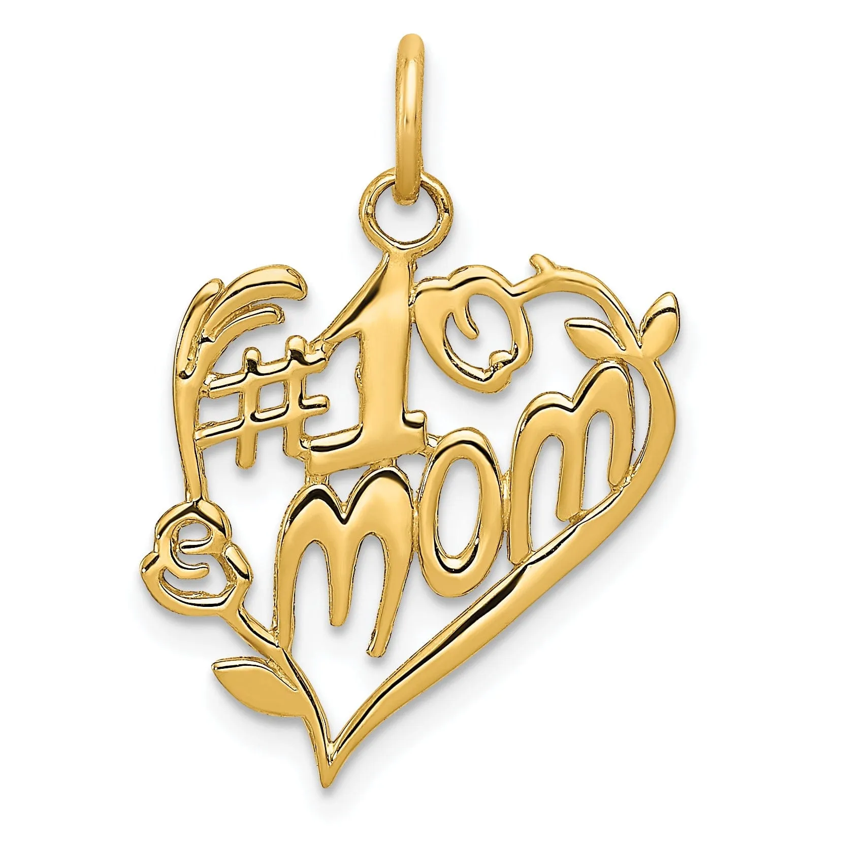 14k Yellow Gold #1 Mom Heart Charm Pendant