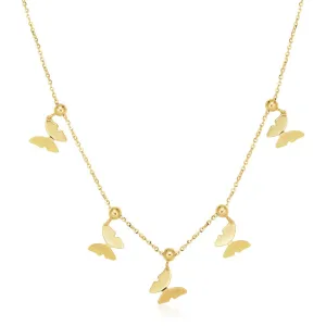 14k Yellow Gold 18 inch Necklace with Polished Butterfly Pendants