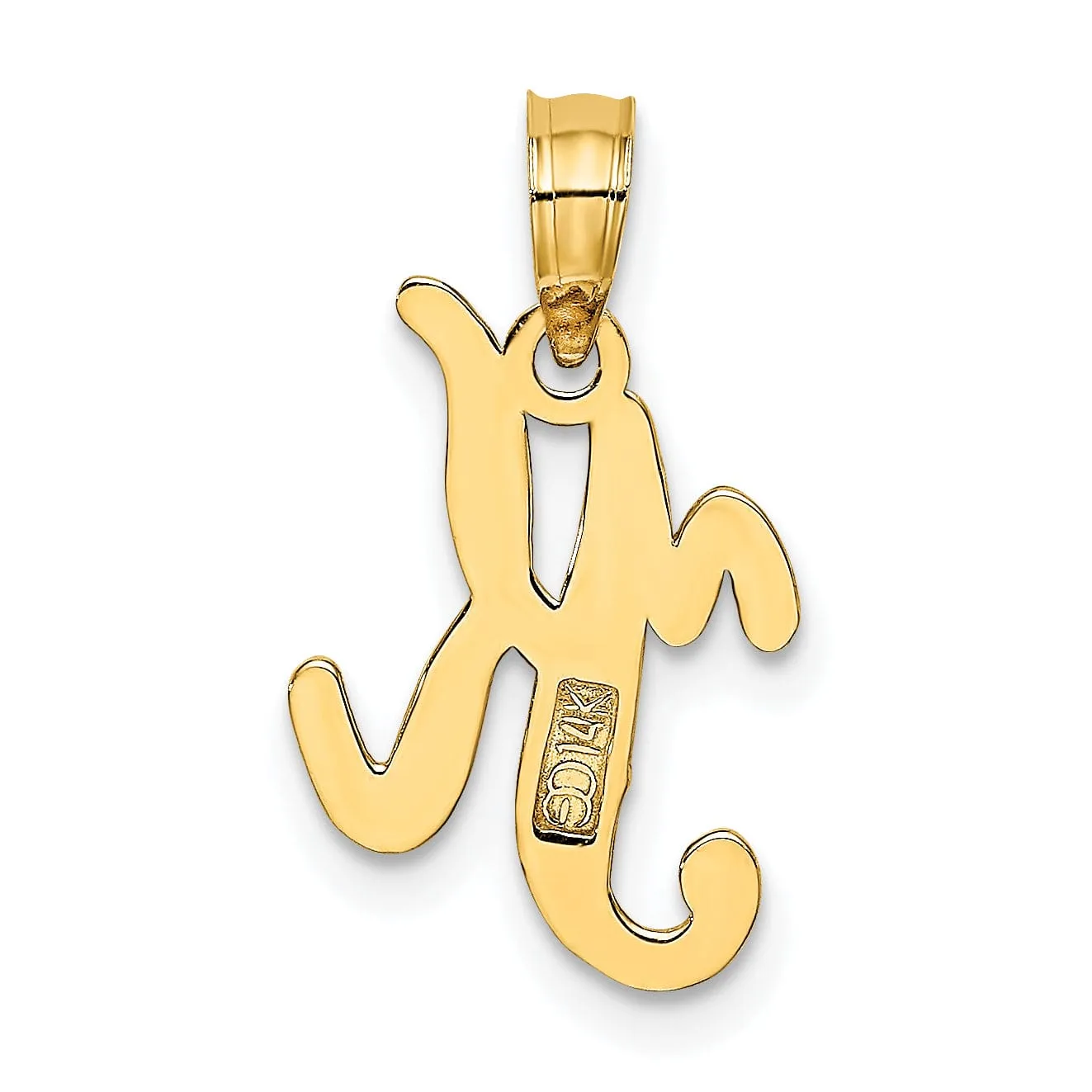 14K Yellow Gold Fancy Script Design Letter K Initial Charm Pendant