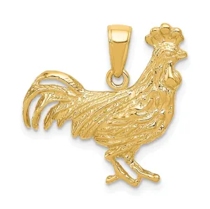 14k Yellow Gold Open Back Solid Textured Polished Finish Rooster Charm Pendant