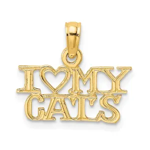 14k Yellow Gold Polished Finish I HEART MY CATS Talking Charm Pendant