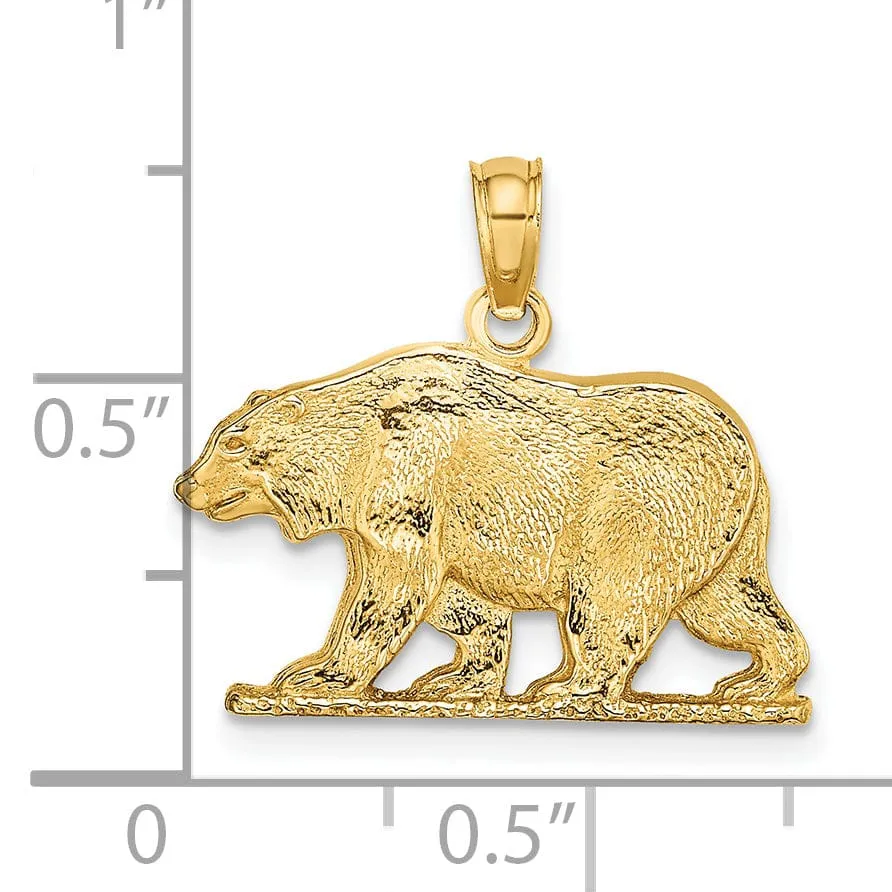 14K Yellow Gold Polished Textured Finish Bear Charm Pendant