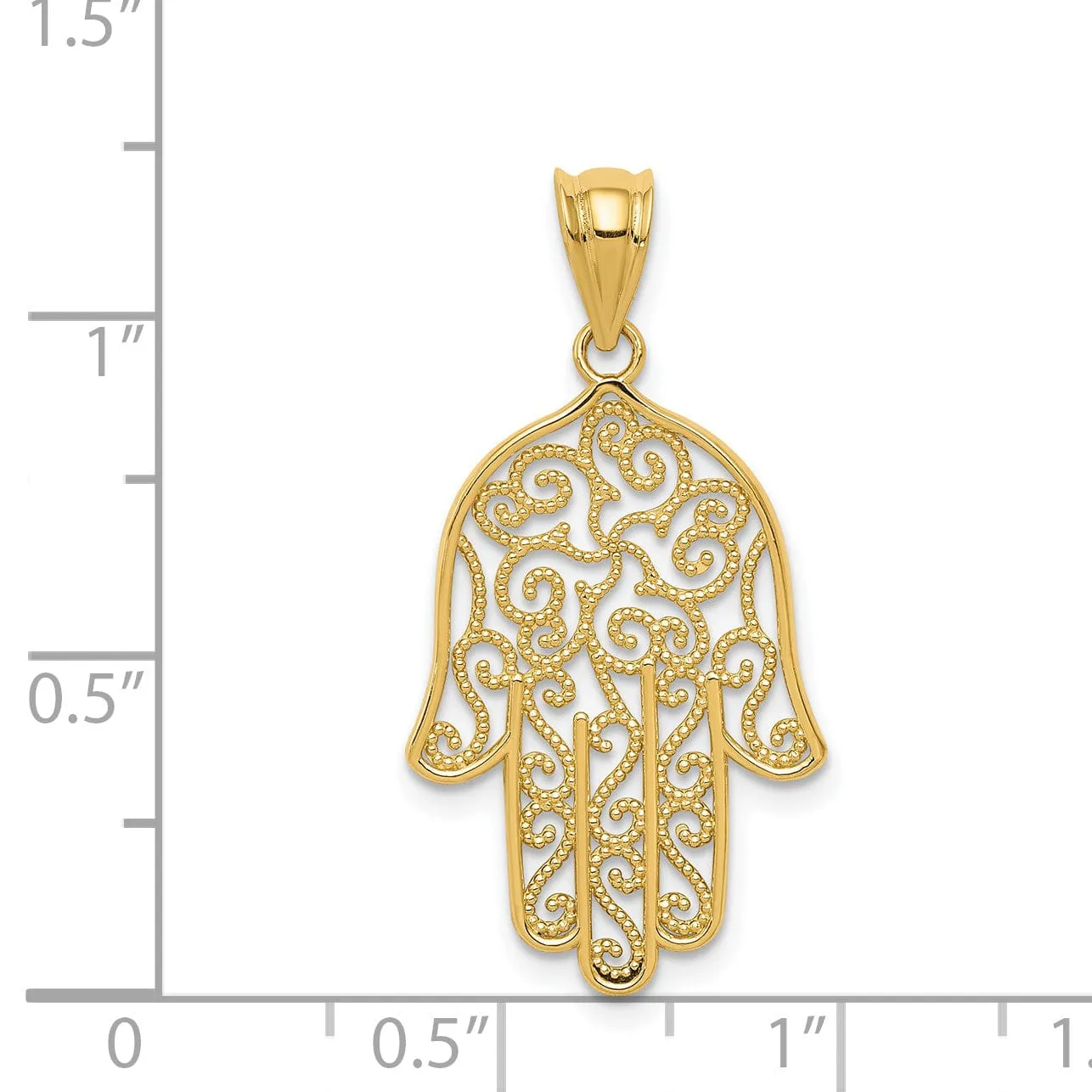 14k Yellow Gold Polished Textured Finish Filigree Hamsa Charm Pendant