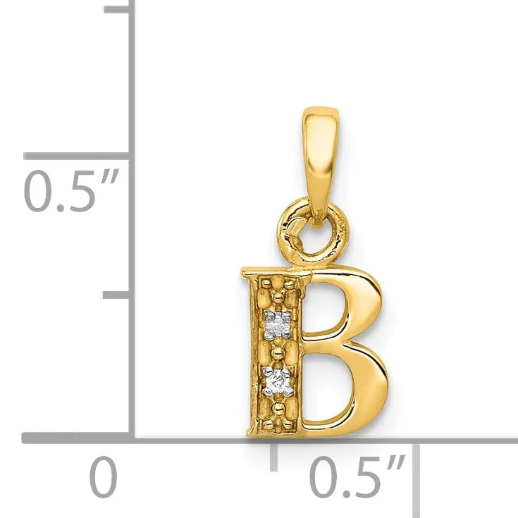 14K Yellow Gold Small 0.01CT Diamond Letter B Initial Block Pendant