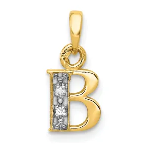 14K Yellow Gold Small 0.01CT Diamond Letter B Initial Block Pendant