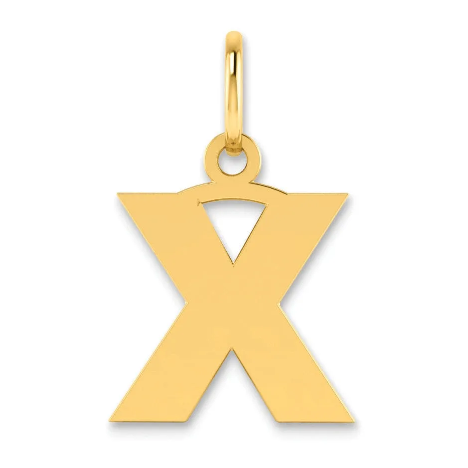 14k Yellow Gold  Small Size Letter X Initial Block Pendant