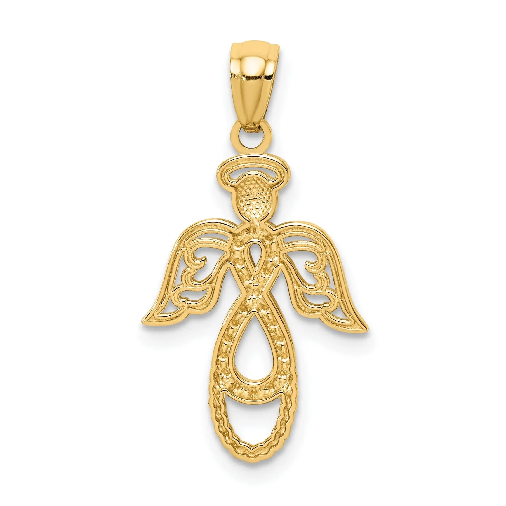 14K Yellow Gold White Rhodium Polished Concave Infinity Angel Pendant