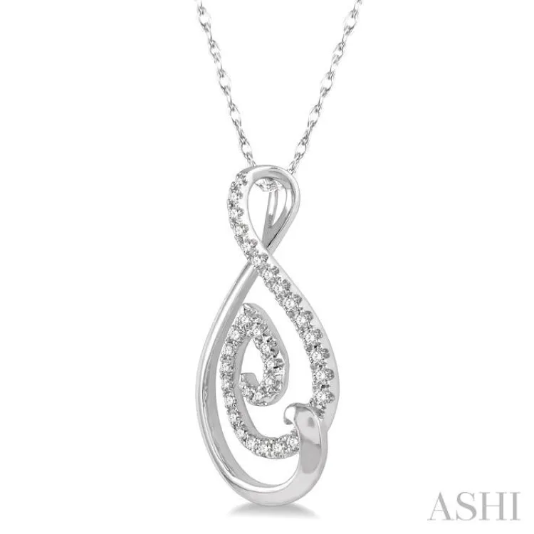 1/6 ctw Twisted Drop Shape Round Cut Diamond Pendant With Chain in 10K White Gold