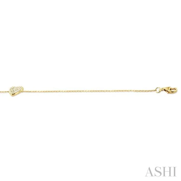 1/8 ctw Petite Heart Round Cut Diamond Fashion Bracelet in 10K Yellow Gold