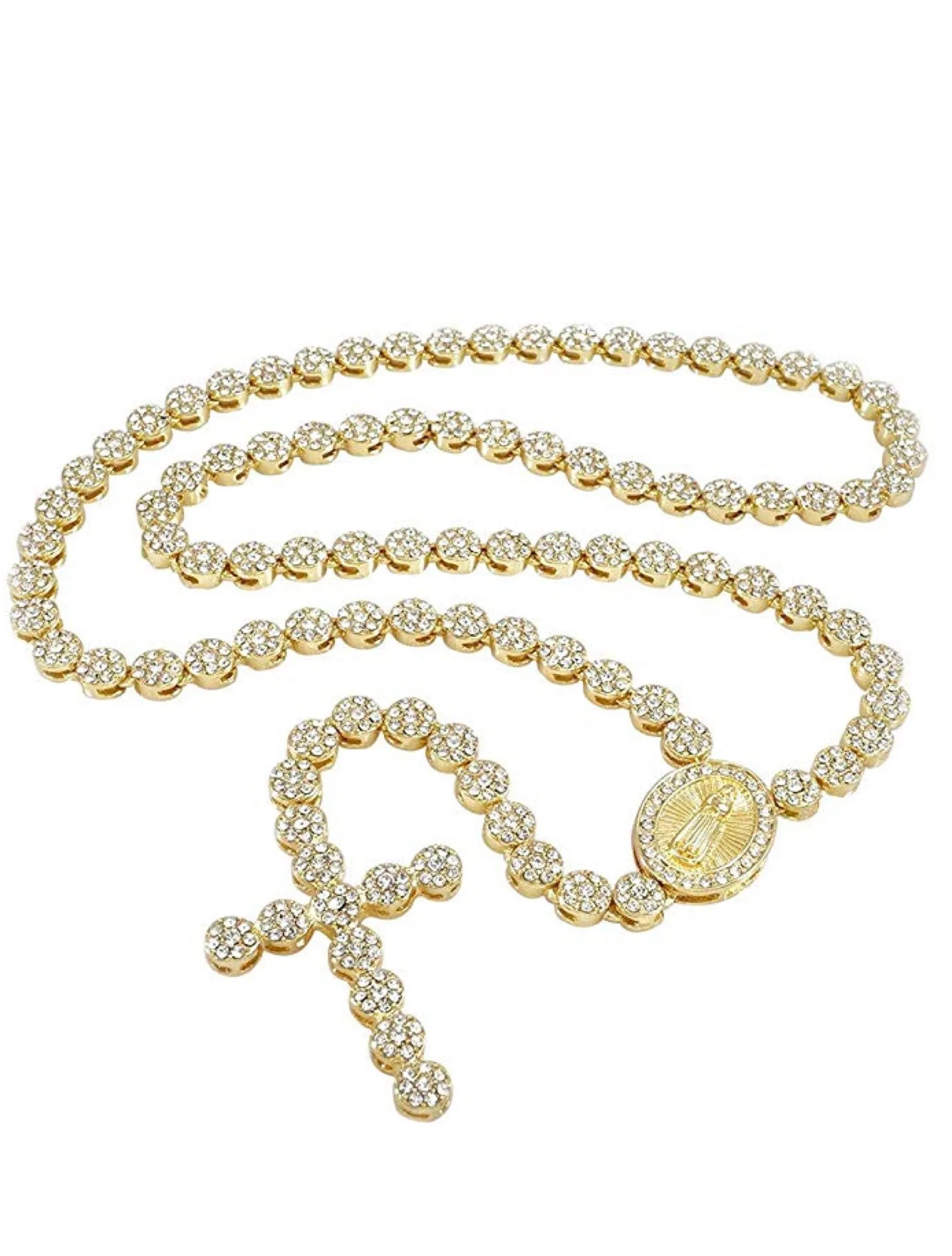 18k Gold Pave Cross Rosary