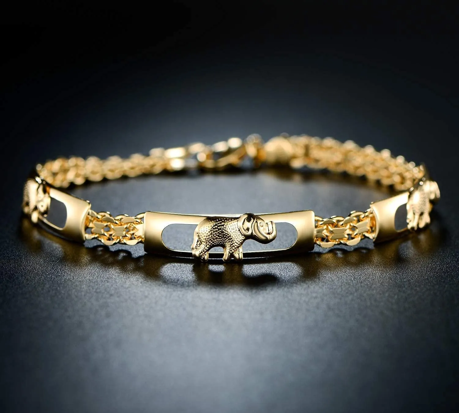 18k Gold Plated Lucky Elephant Parade Bracelet