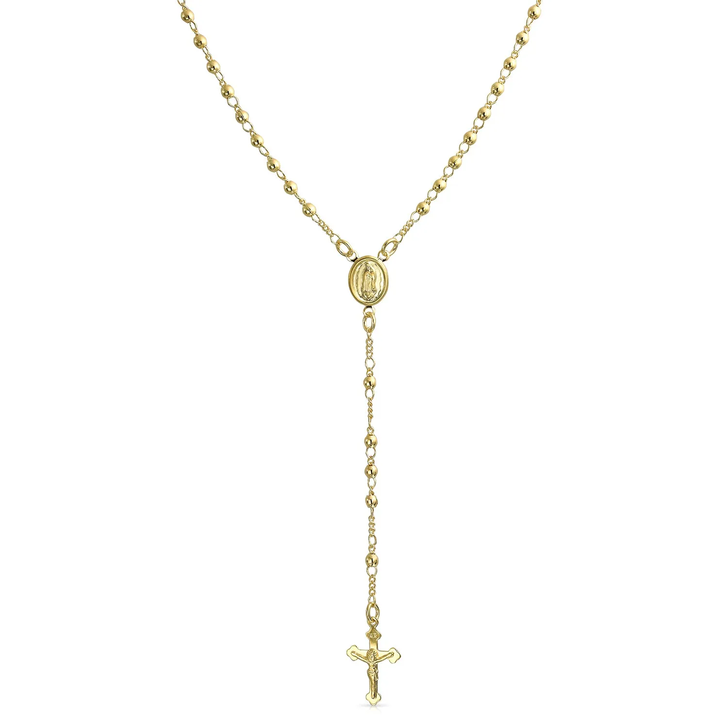 18K Gold Plated Virgin Mary Rosary Necklace for Teens with Crucifix Charm