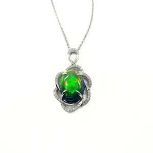 18K White Gold Opal Pendant