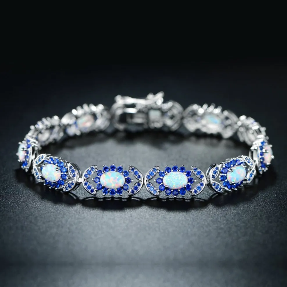 18K White Gold Plated Opal and Gemstone Tennis Bracelet