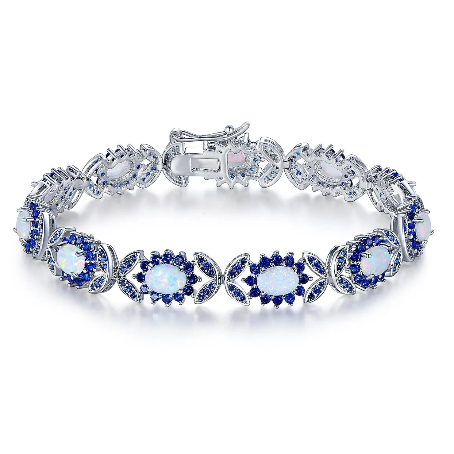 18K White Gold Plated Opal and Gemstone Tennis Bracelet