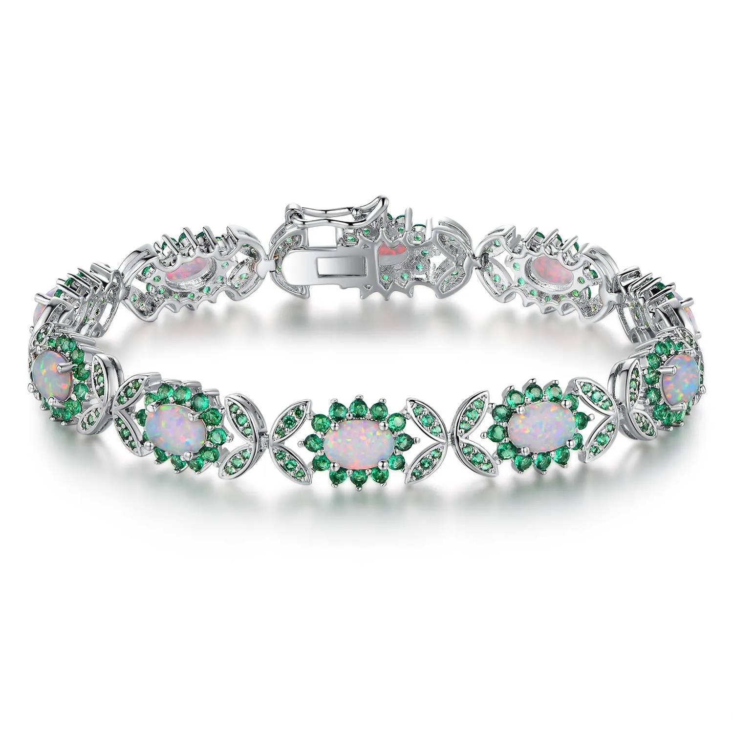 18K White Gold Plated Opal and Gemstone Tennis Bracelet