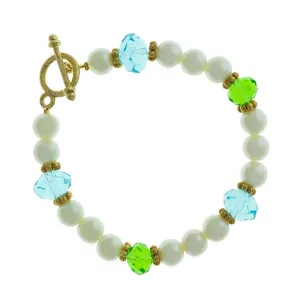 1928 Jewelry Faux Pearl Aqua And Green Bead Toggle Bracelet