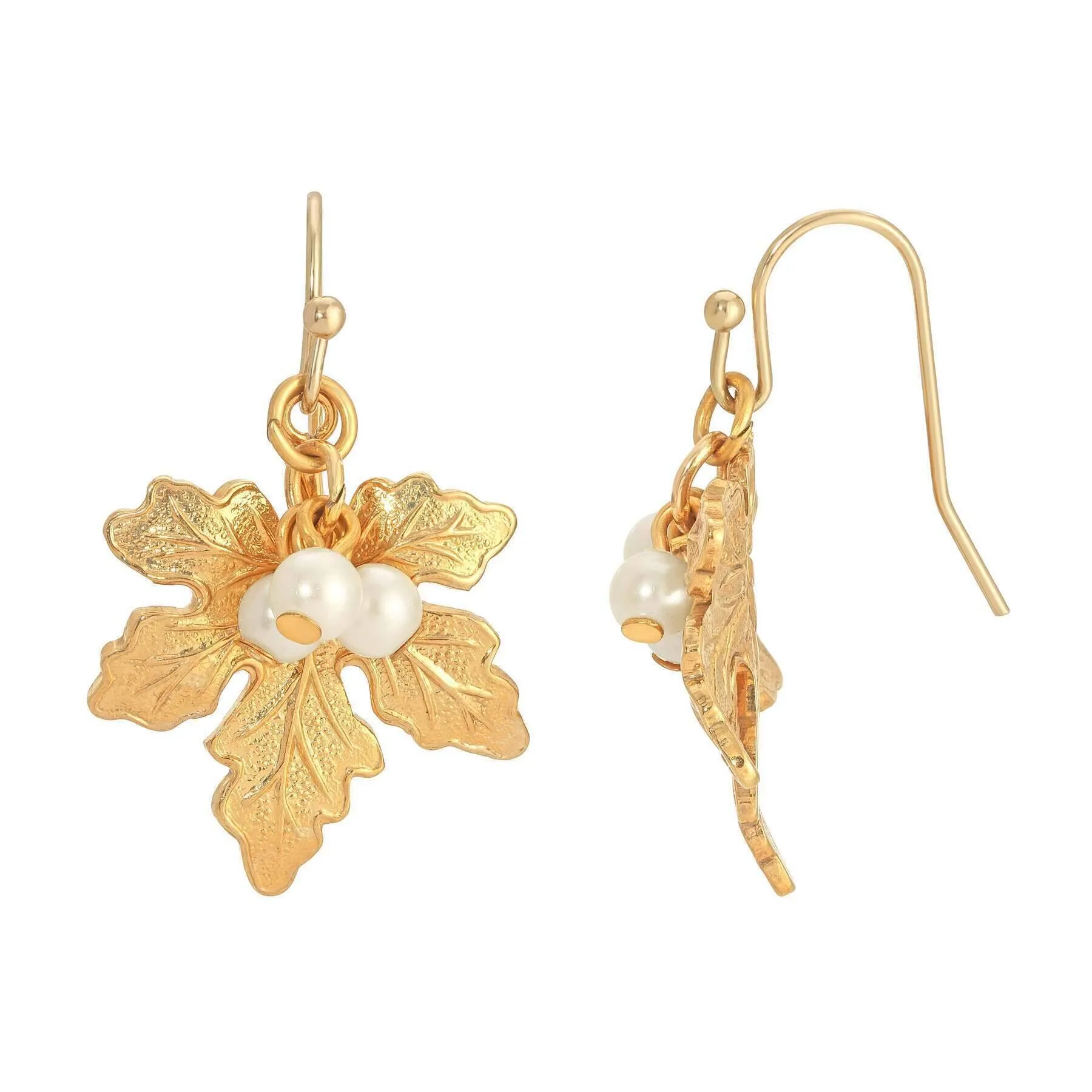 1928 Jewelry Leaf Multi Faux Pearl Drop Earrings