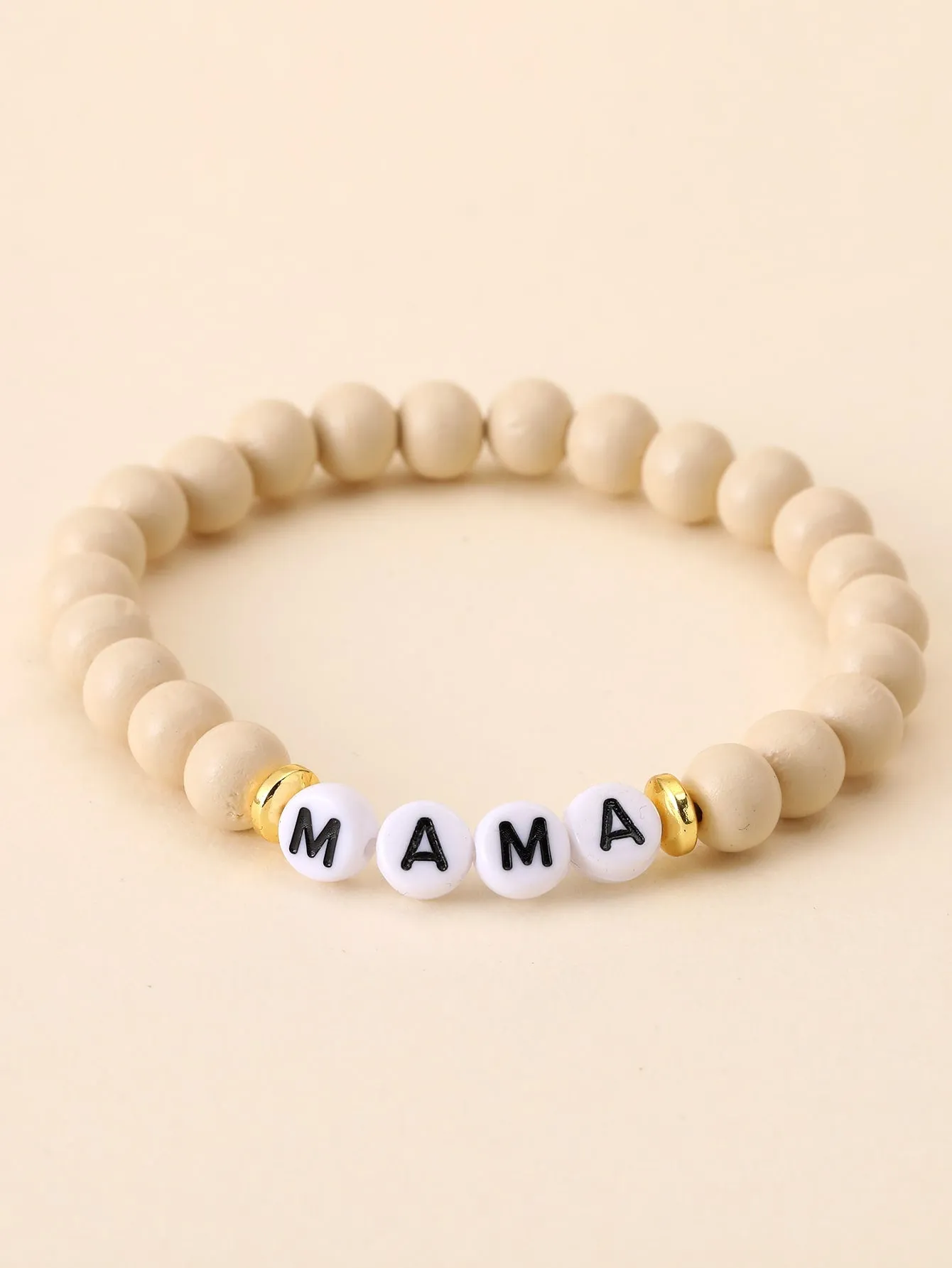 1pc Letter Mama Detail Wooden Beaded Bracelet Gift For Mom