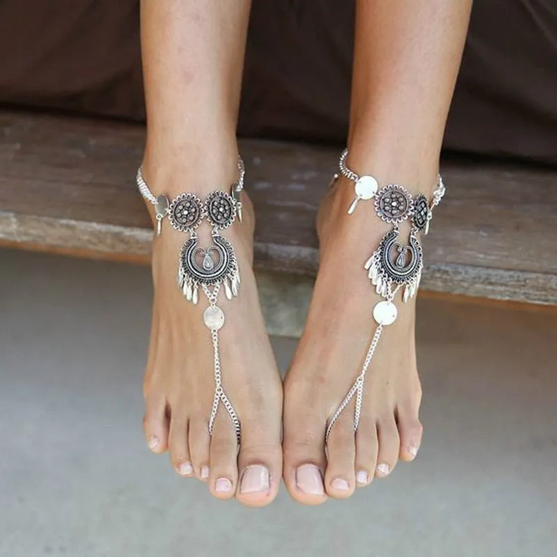 1pc Silver Boho Barefoot Sandal