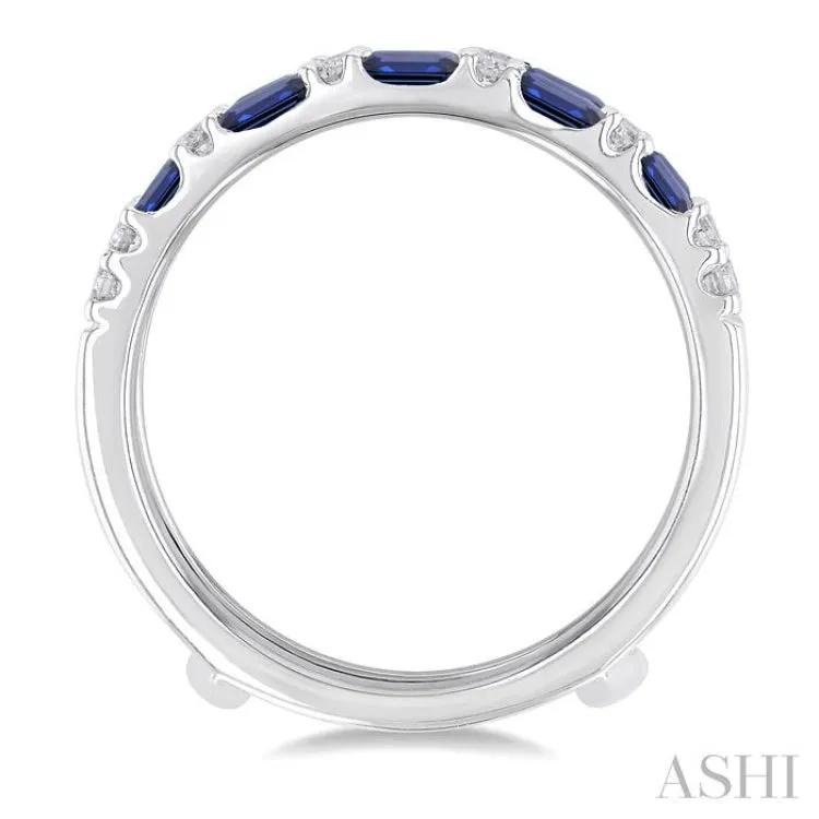 2.10X1.40, 2.90X1.50 & 3.10X1.50MM Baguette Cut Sapphire and 1/5 Ctw Round Cut Diamond Precious Insert Ring in 14K White Gold