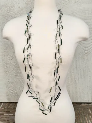 4 Strand Crystal Beads & Tubes Necklace, Clear/Peacock